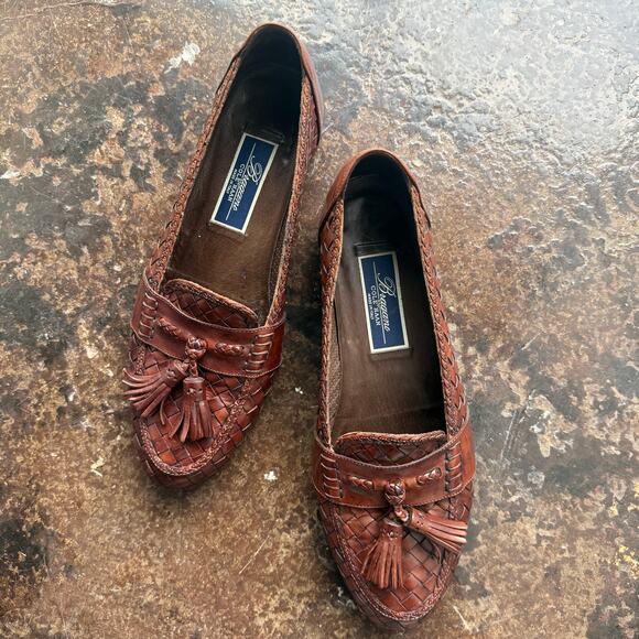 Vtg Cole Haan Bragano Loafers Brown Woven Leather Tassel Mens 9.5 Made in Italy - Picture 7 of 8